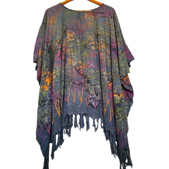 Grey tiedye fringe Hawaiian floral kaftan - Picture 3 of 4